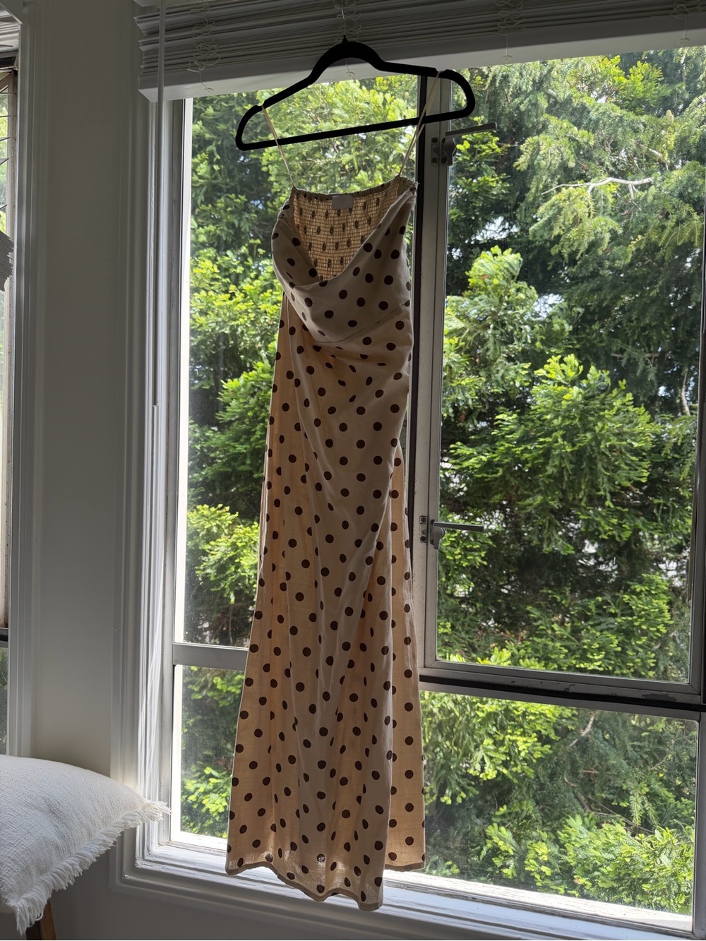 Polka Dot Cowl Neck Maxi Dress in Cream and Brown